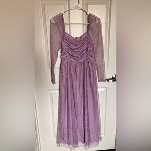 Long sleeve purple polka dot dress